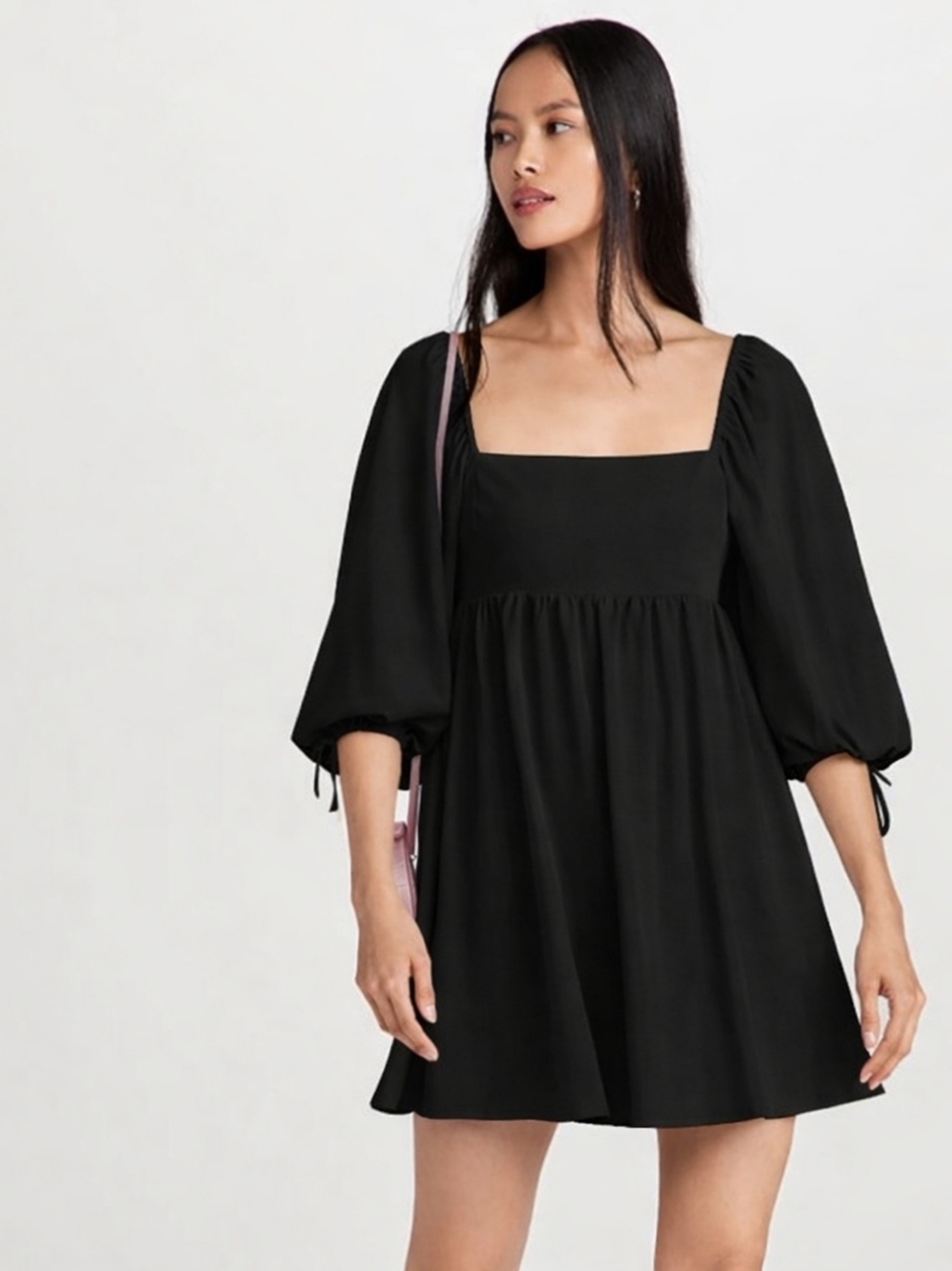 Amanda Uprichard Darling Babydoll Dress Black Puff Sleeve Mini Size M Coquette